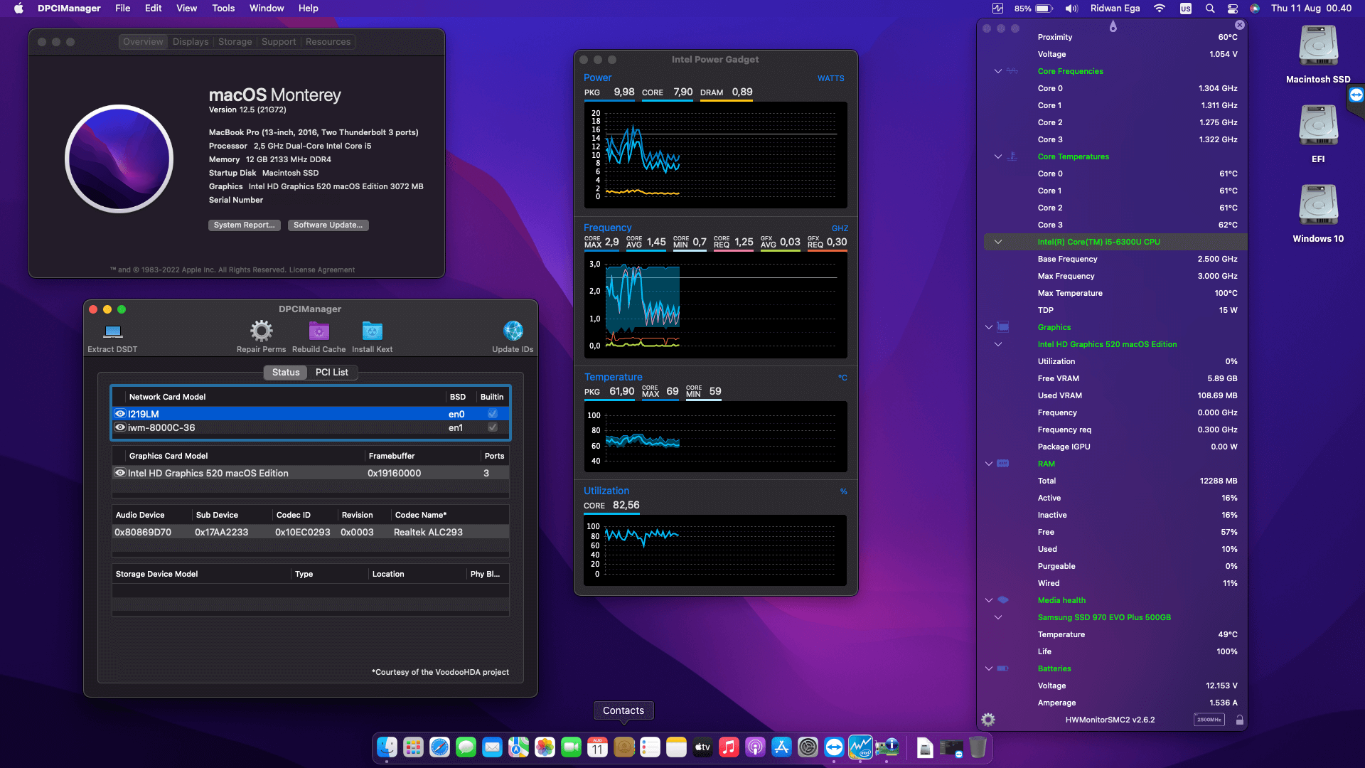 Success Hackintosh macOS Monterey 12.5 Build 21G72 in Lenovo Thinkpad T460S